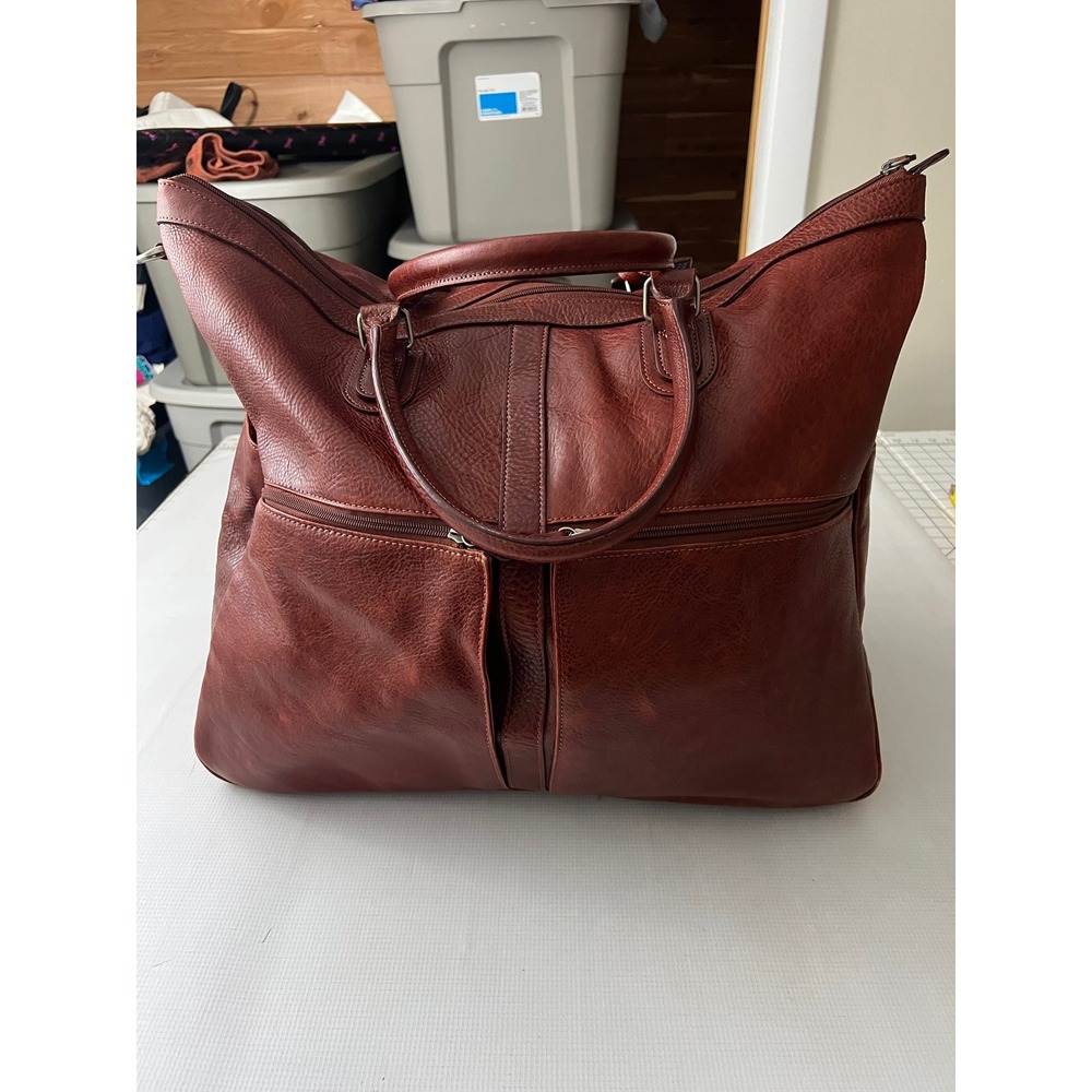 Wilsons Leather Pelle Studio Duffle Bag Large Brown Leather Travel - Picture 5 of 15